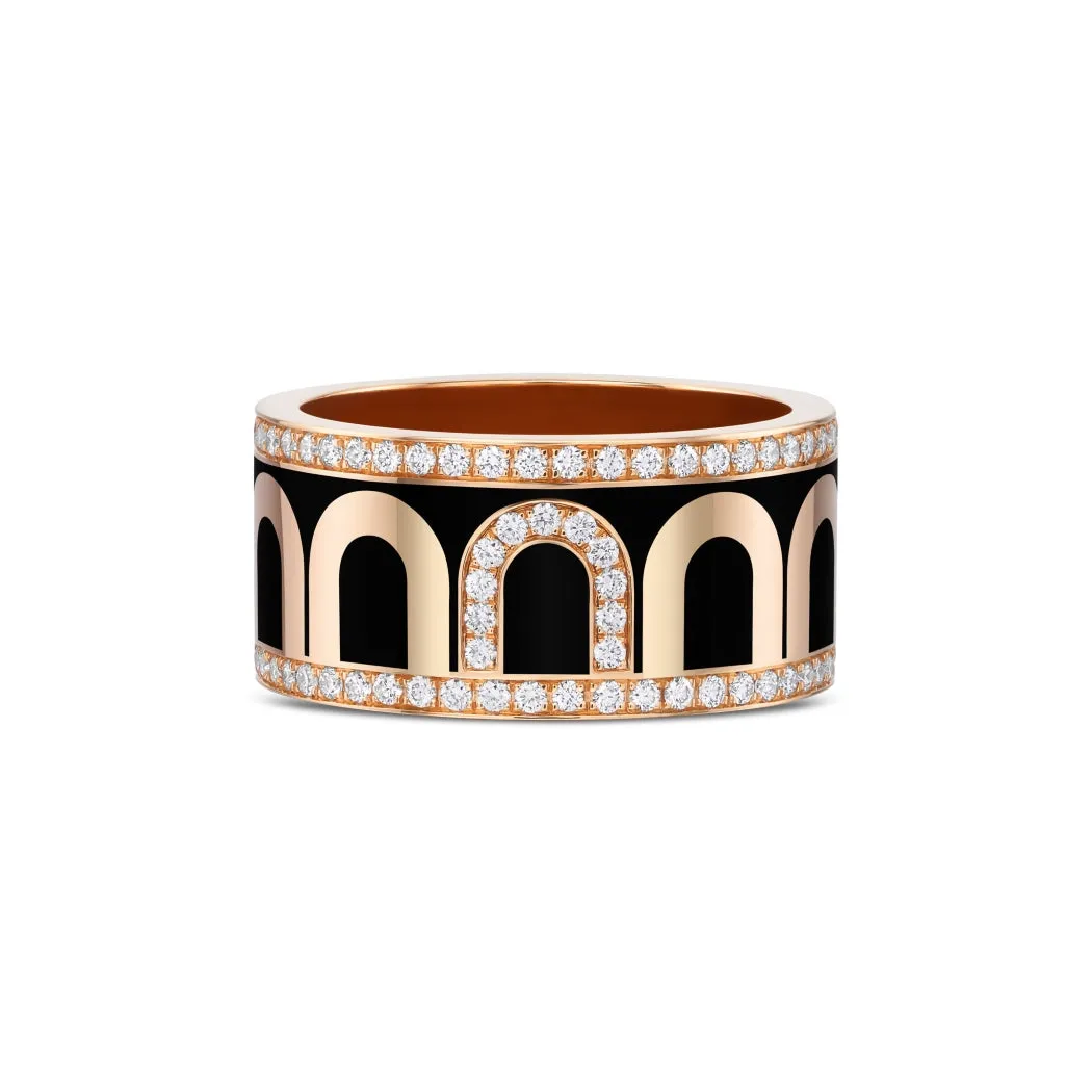 L'Arc de DAVIDOR Ring GM, 18k Rose Gold with Caviar Lacquered Ceramic and Porta Diamonds