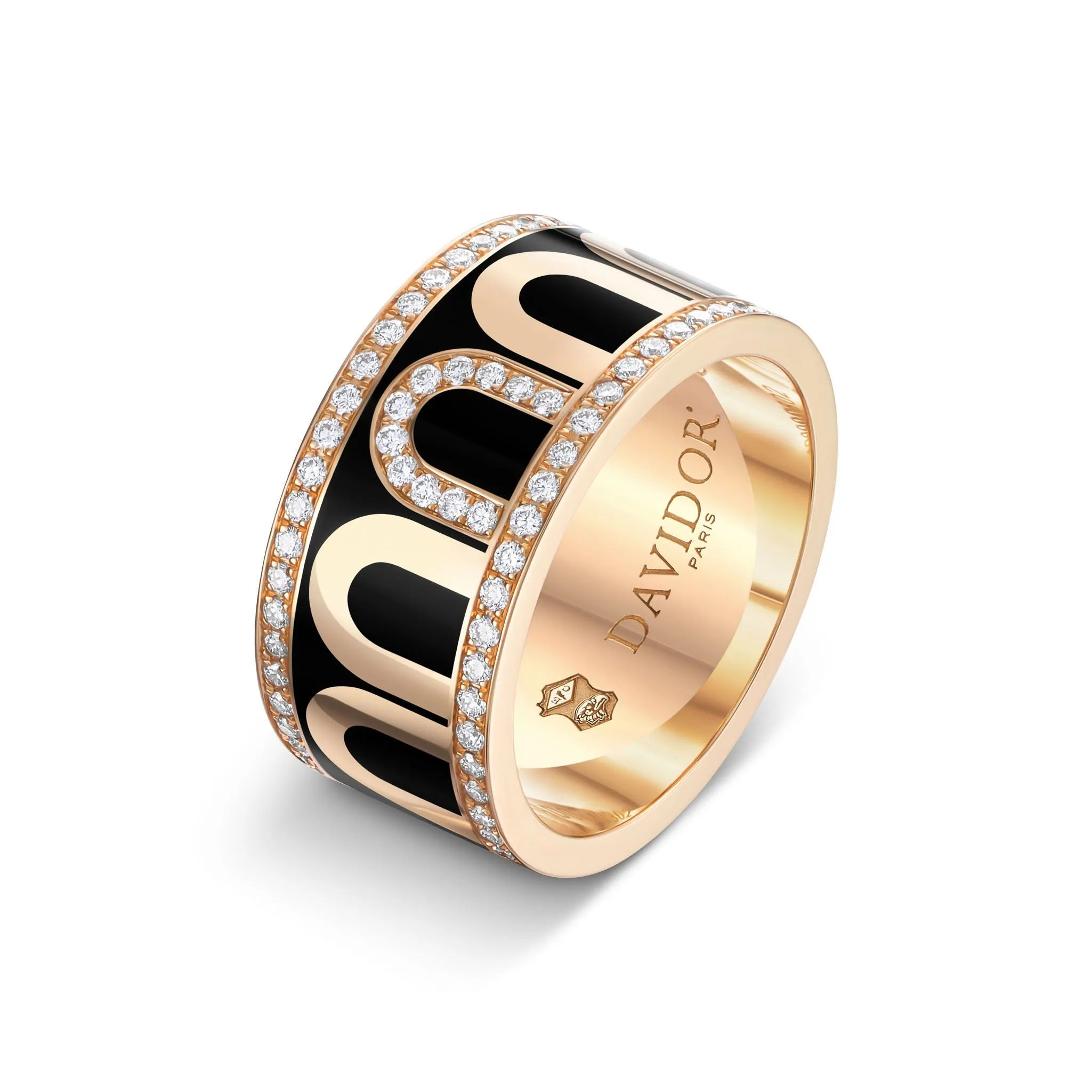 L'Arc de DAVIDOR Ring GM, 18k Rose Gold with Caviar Lacquered Ceramic and Porta Diamonds