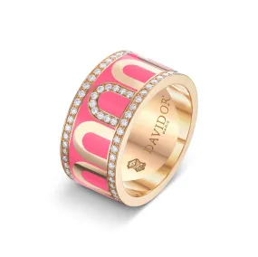 L'Arc de DAVIDOR Ring GM, 18k Rose Gold with Flamant Lacquered Ceramic and Porta Diamonds