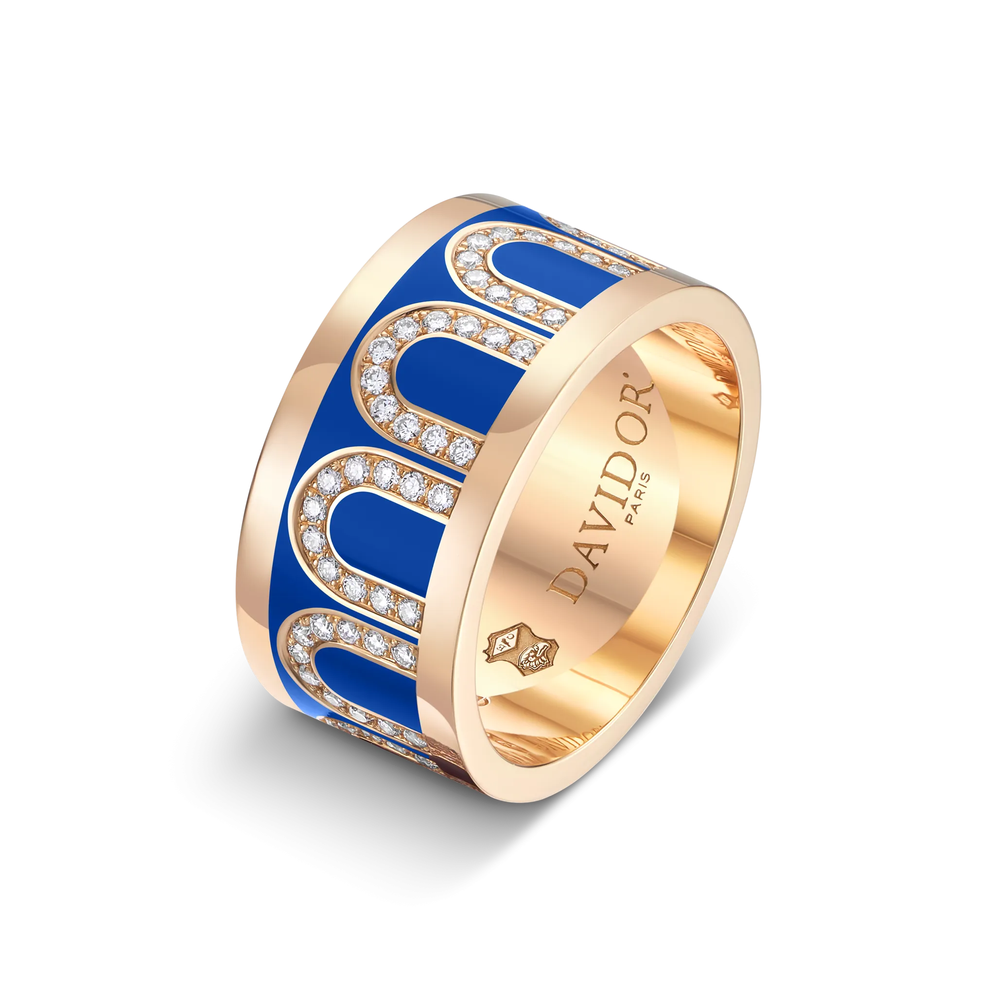 L'Arc de DAVIDOR Ring GM, 18k Rose Gold with Riviera Lacquered Ceramic and Arcade Diamonds