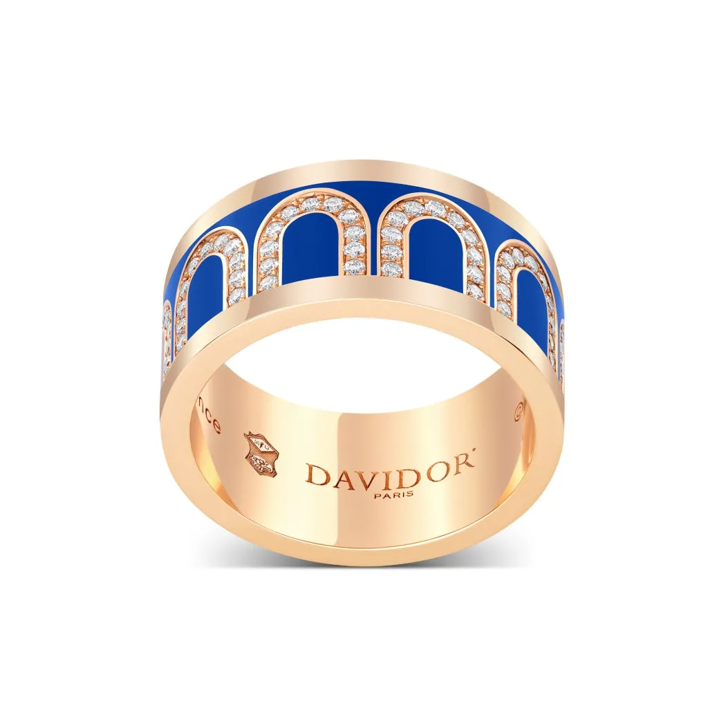 L'Arc de DAVIDOR Ring GM, 18k Rose Gold with Riviera Lacquered Ceramic and Arcade Diamonds