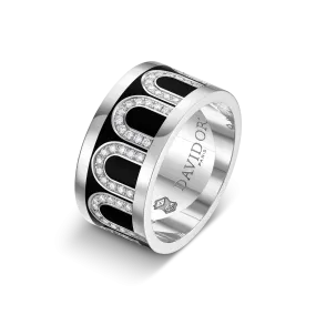 L'Arc de DAVIDOR Ring GM, 18k White Gold with Caviar Lacquered Ceramic and Arcade Diamonds