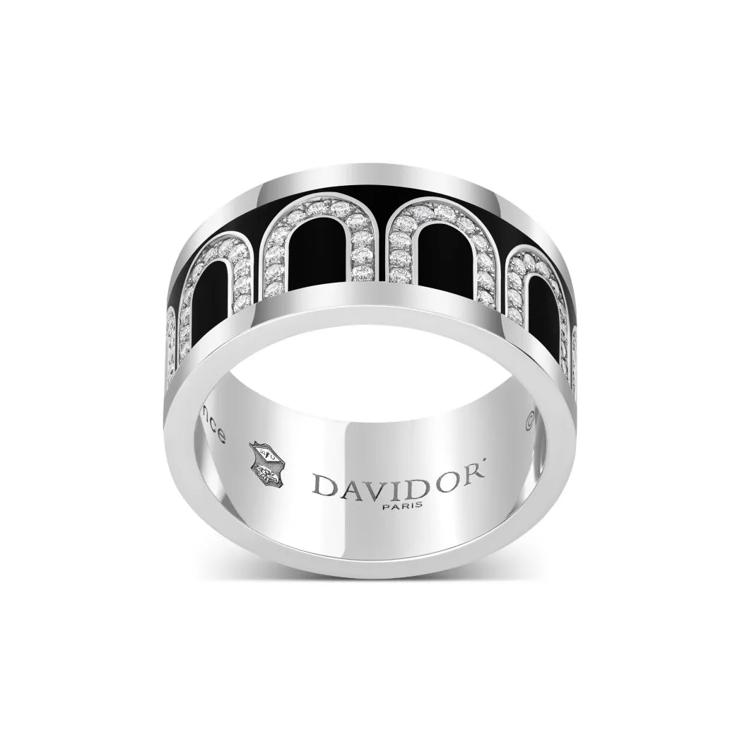 L'Arc de DAVIDOR Ring GM, 18k White Gold with Caviar Lacquered Ceramic and Arcade Diamonds