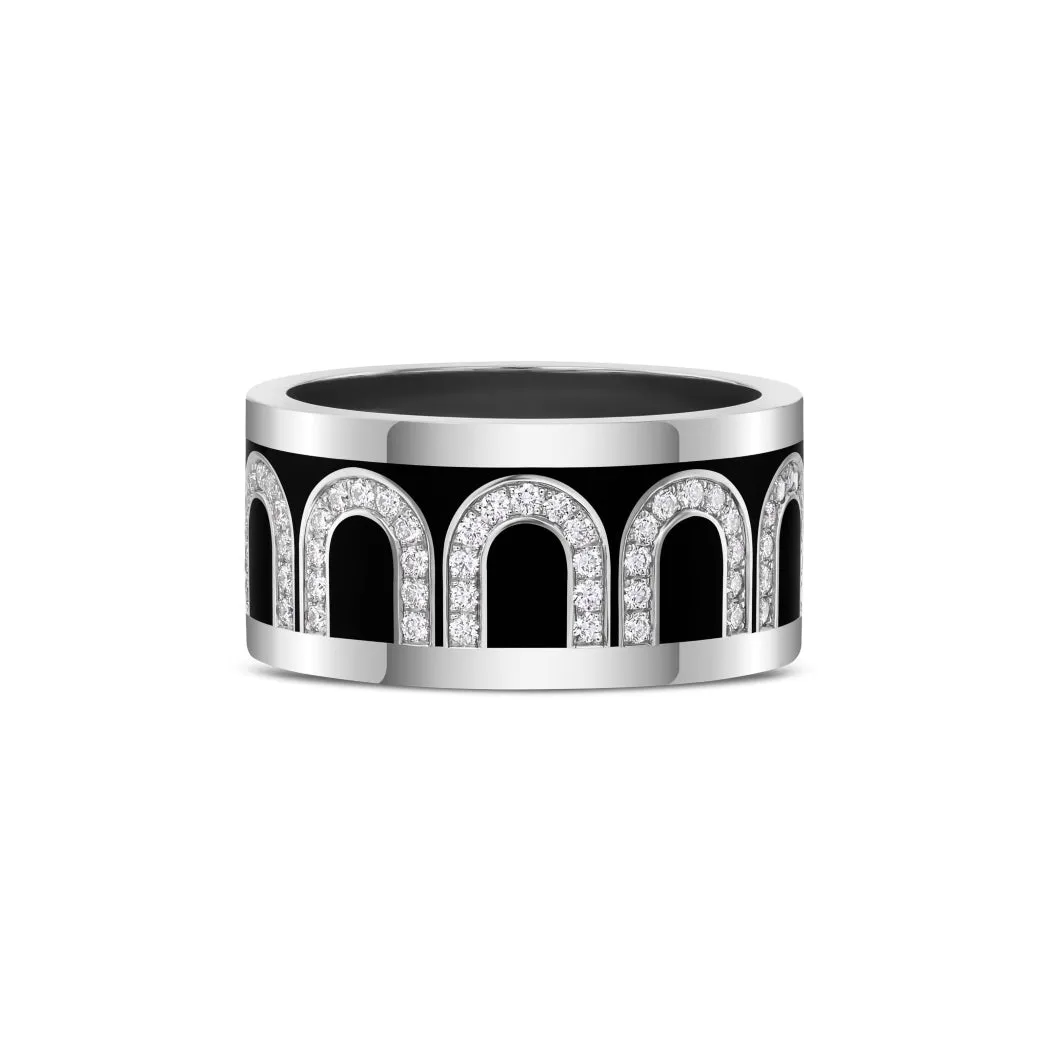 L'Arc de DAVIDOR Ring GM, 18k White Gold with Caviar Lacquered Ceramic and Arcade Diamonds