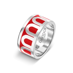 L'Arc de DAVIDOR Ring GM, 18k White Gold with Fraise Lacquered Ceramic