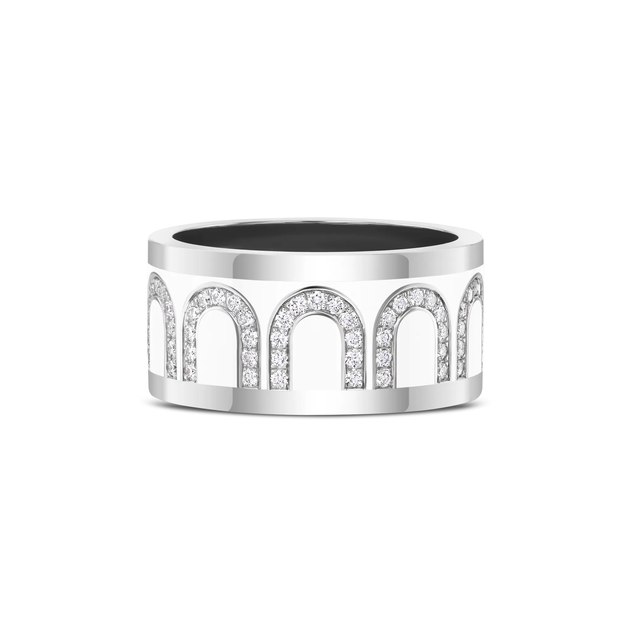 L'Arc de DAVIDOR Ring GM, 18k White Gold with Neige Lacquered Ceramic and Arcade Diamonds