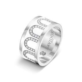 L'Arc de DAVIDOR Ring GM, 18k White Gold with Neige Lacquered Ceramic and Arcade Diamonds