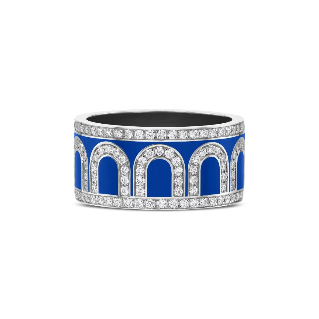 L'Arc de DAVIDOR Ring GM, 18k White Gold with Riviera Lacquered Ceramic and Palais Diamonds