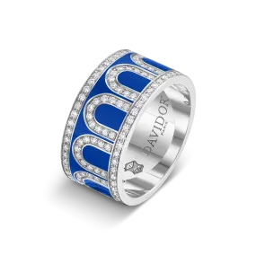 L'Arc de DAVIDOR Ring GM, 18k White Gold with Riviera Lacquered Ceramic and Palais Diamonds