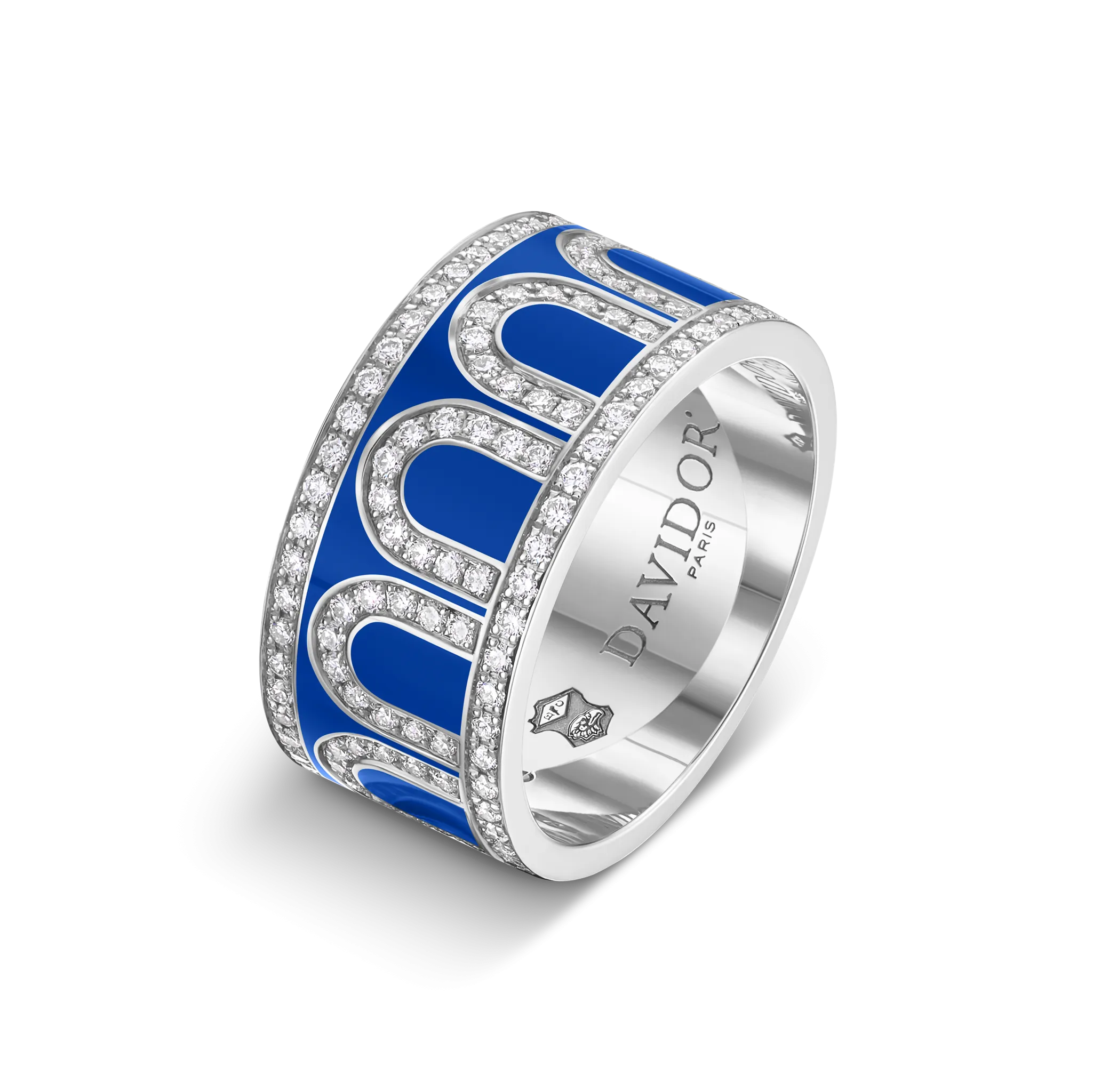 L'Arc de DAVIDOR Ring GM, 18k White Gold with Riviera Lacquered Ceramic and Palais Diamonds