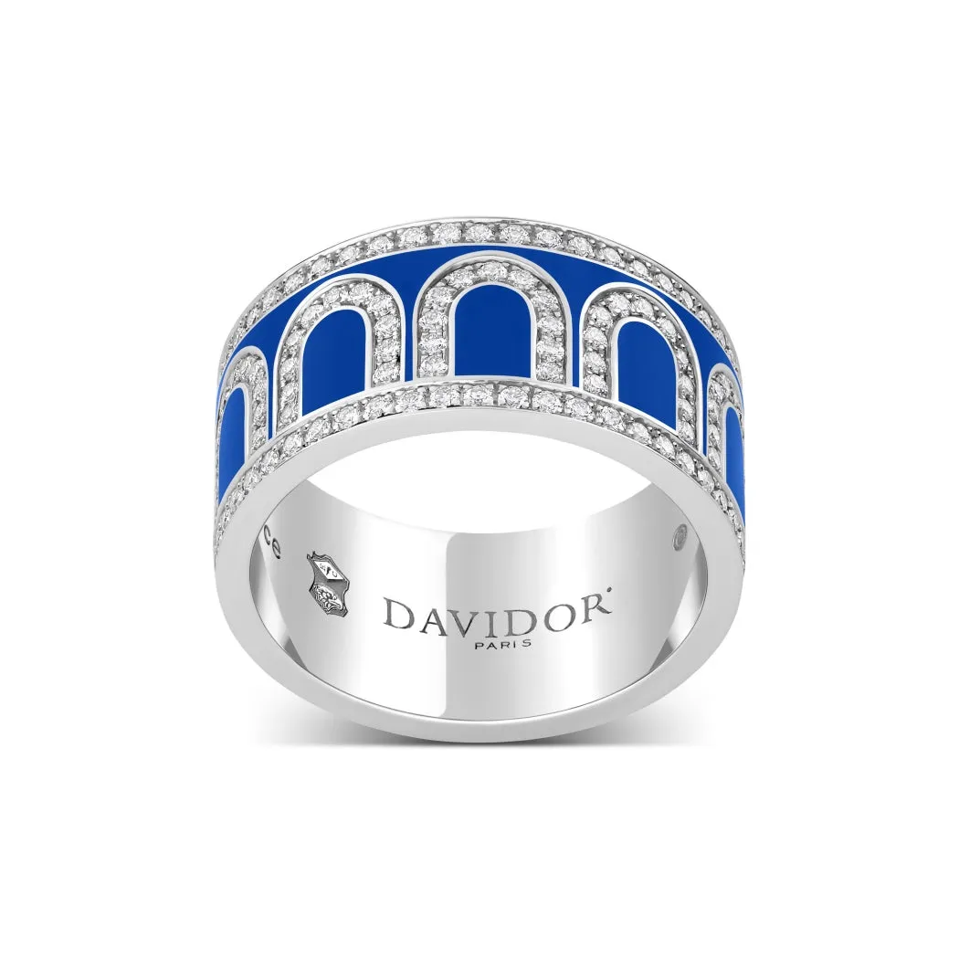 L'Arc de DAVIDOR Ring GM, 18k White Gold with Riviera Lacquered Ceramic and Palais Diamonds