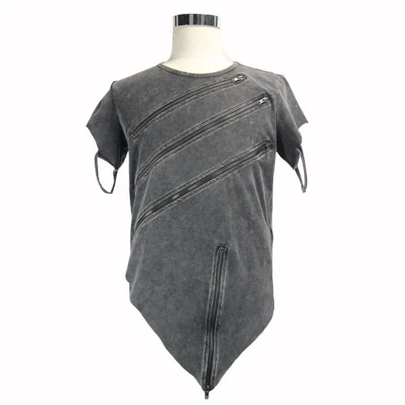 Men's Punk Asymmetric T-shirt With Zip Detailing