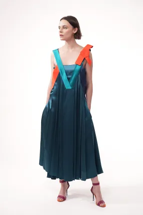 OLYMPE peacock green- silk long cocktail dress