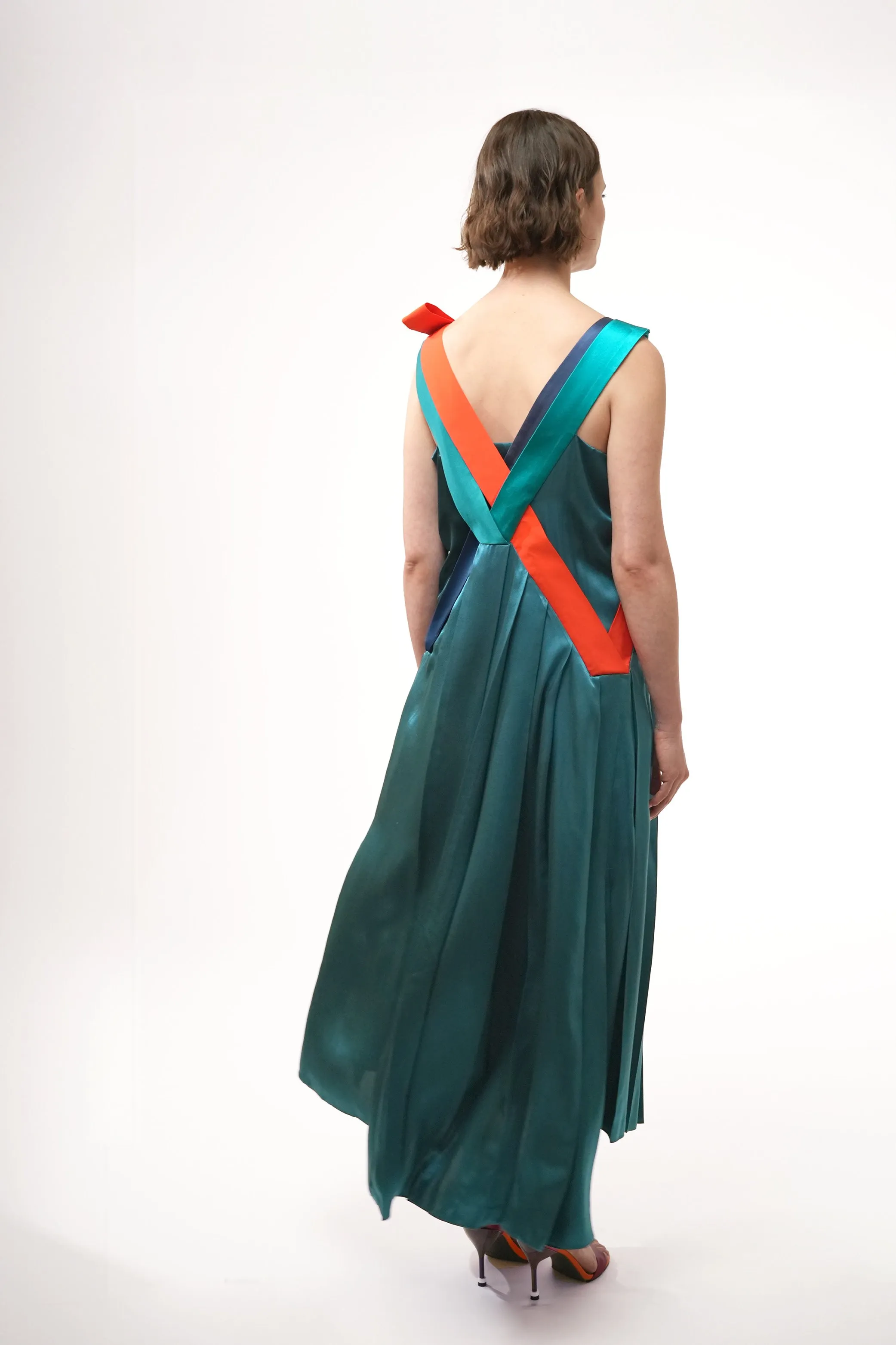 OLYMPE peacock green- silk long cocktail dress