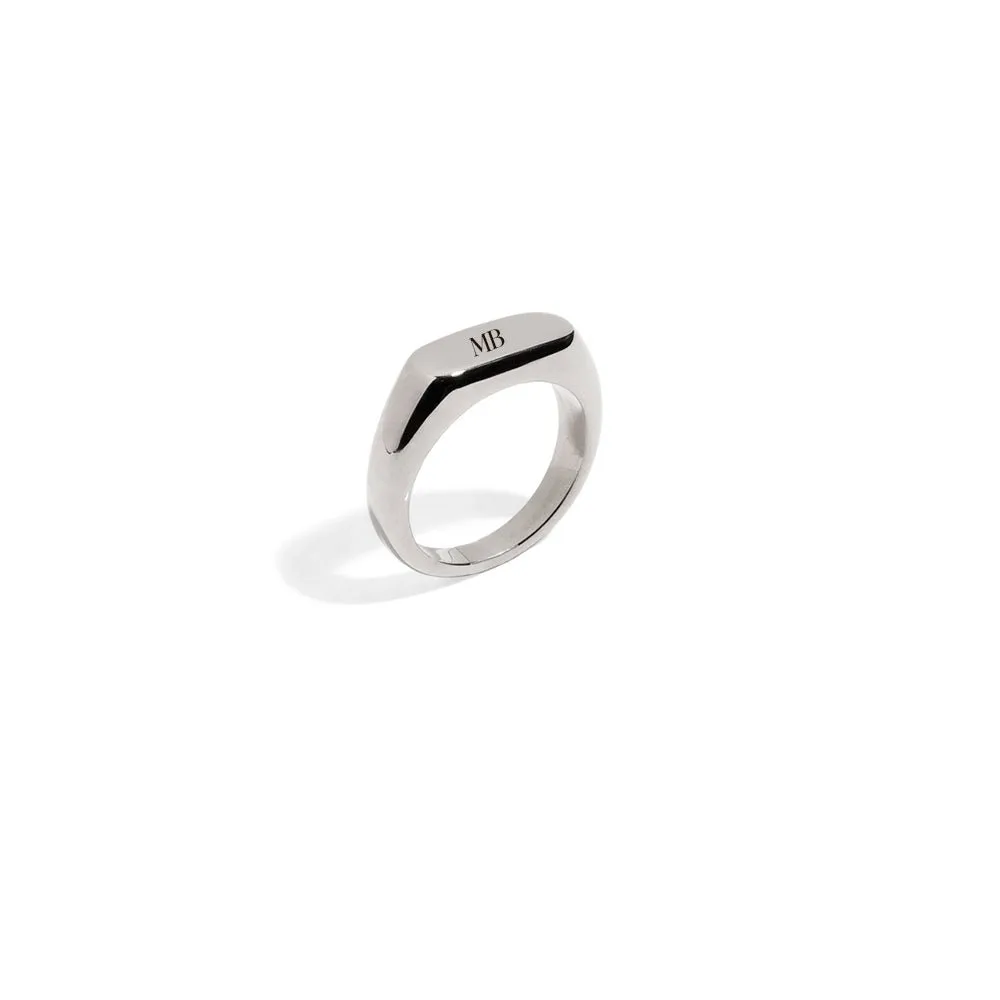 OVAL BAR SIGNET SILVER RING