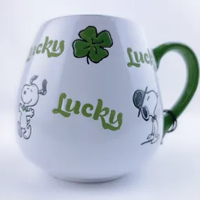 Peanuts Snoopy Lucky Clover Ceramic Stoneware Green Mug 20 oz