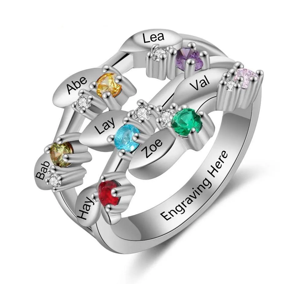 Personalized Mother's Ring 7 Birthstones 7 Names