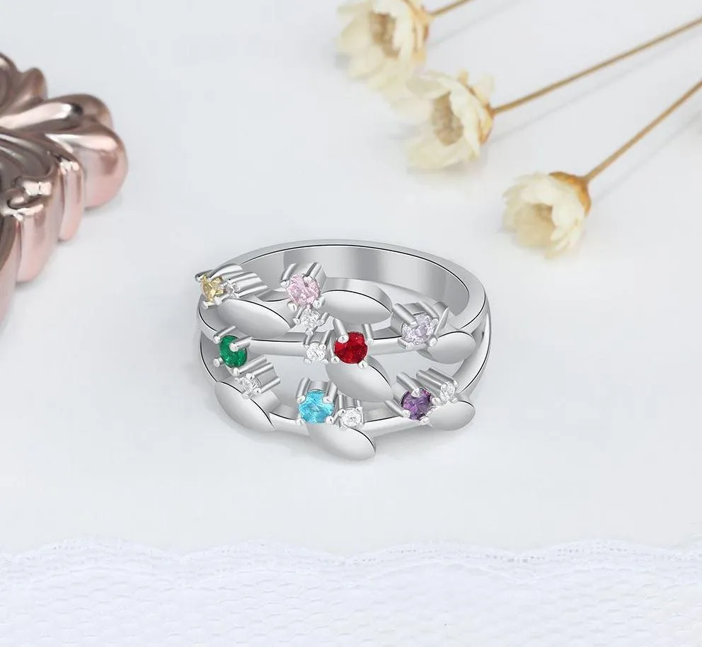 Personalized Mother's Ring 7 Birthstones 7 Names