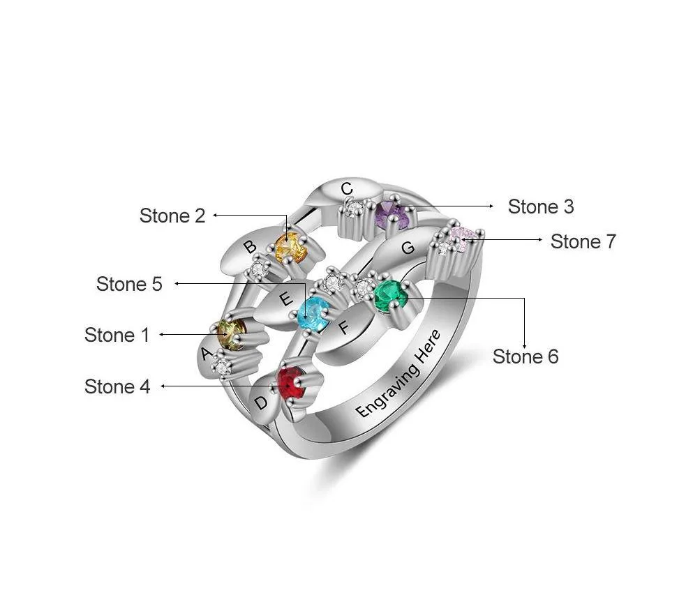 Personalized Mother's Ring 7 Birthstones 7 Names