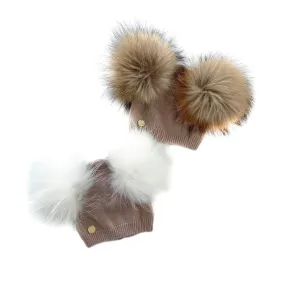 Sasha Double Pom Angora Beanie Hat