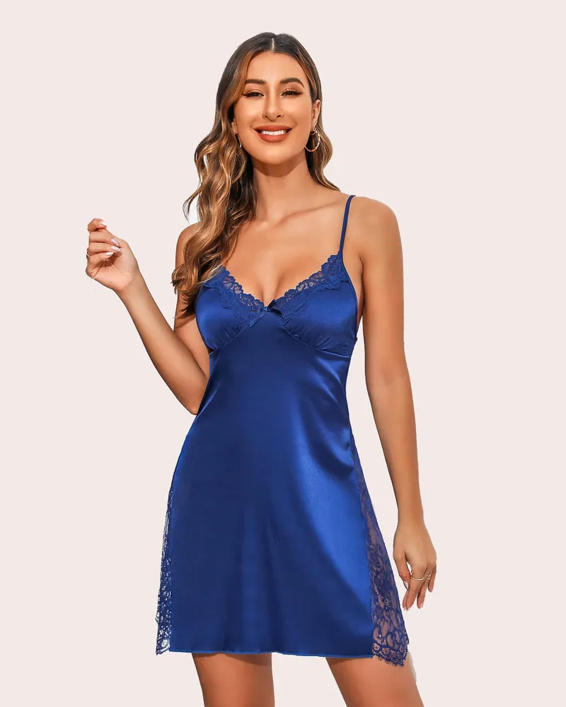 Satin Nightgown V Neck Lace Chemise