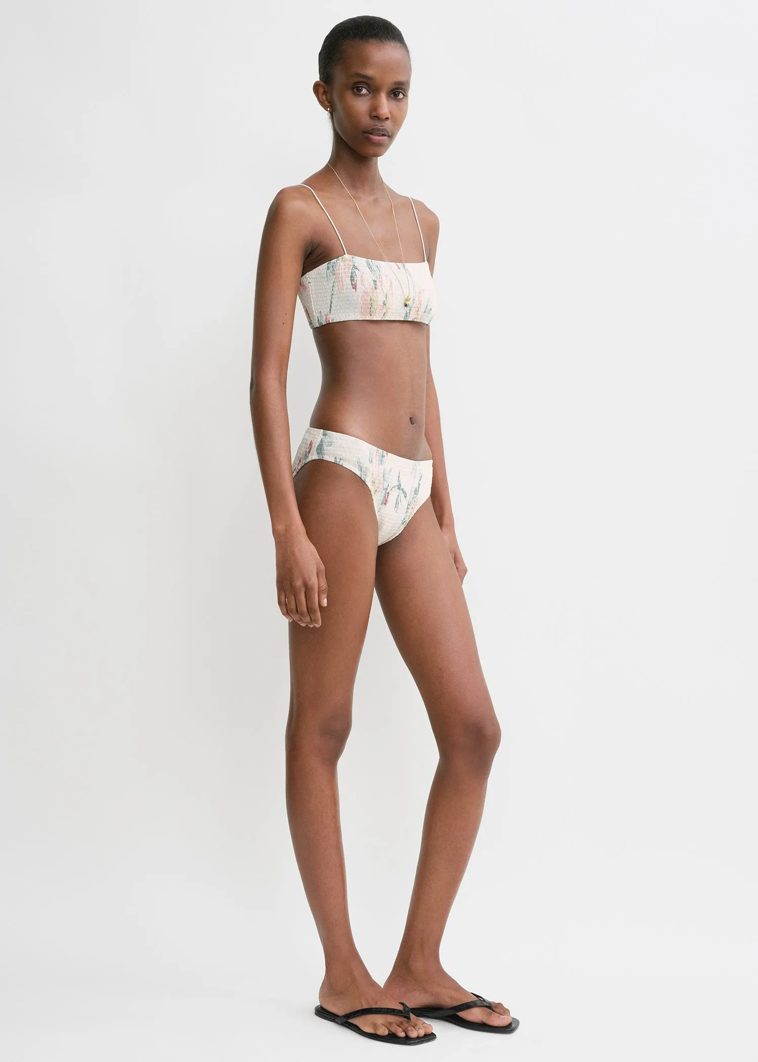 Smocked mid-rise bikini bottoms washed floral