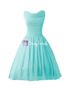 Tea Length Party Dress Vintage Inspired Tiffany Blue Chiffon Bridesmaid Dress Prom Dress (BM1639)