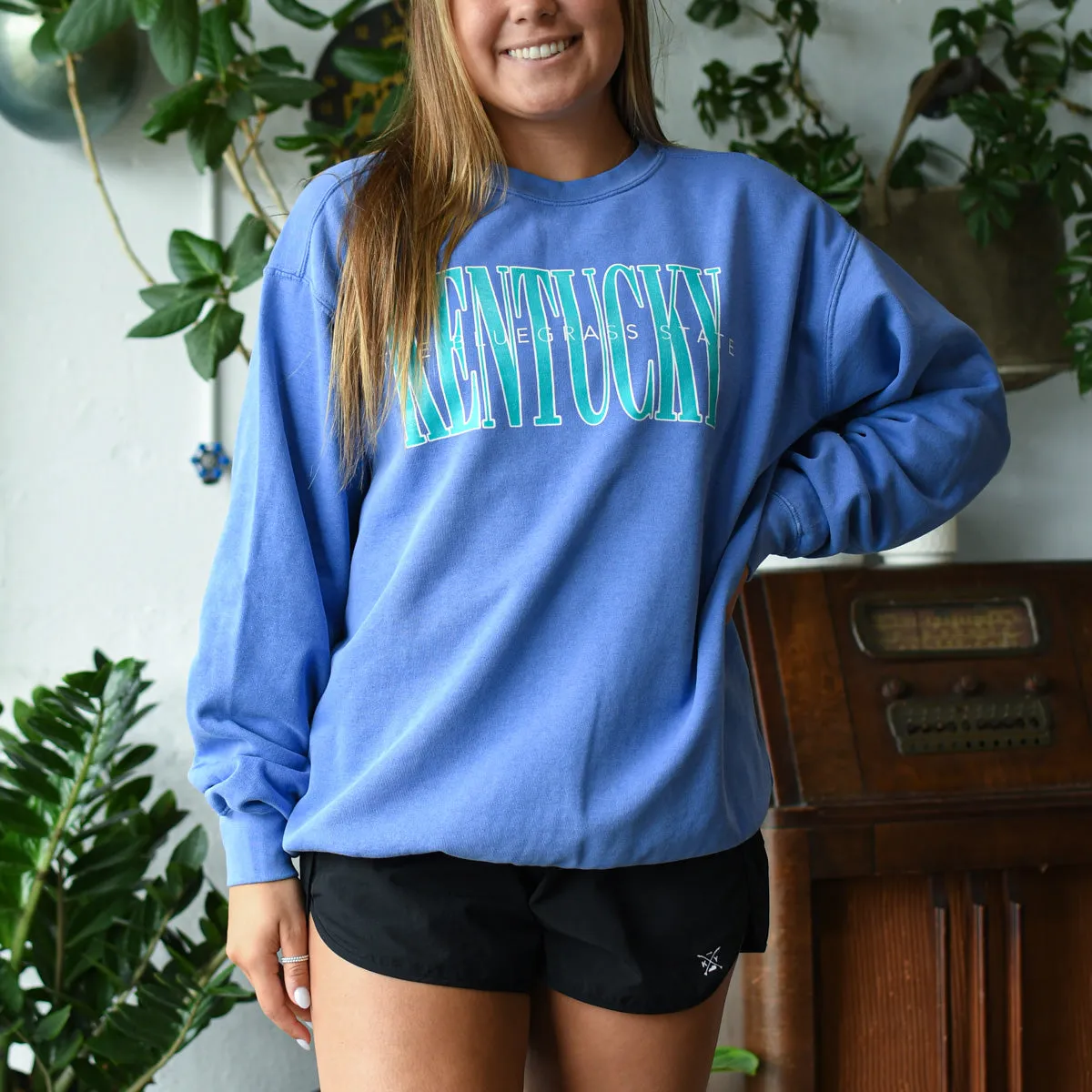 The Bluegrass State 90's Pastel Crewneck Sweatshirt (Flo Blue)