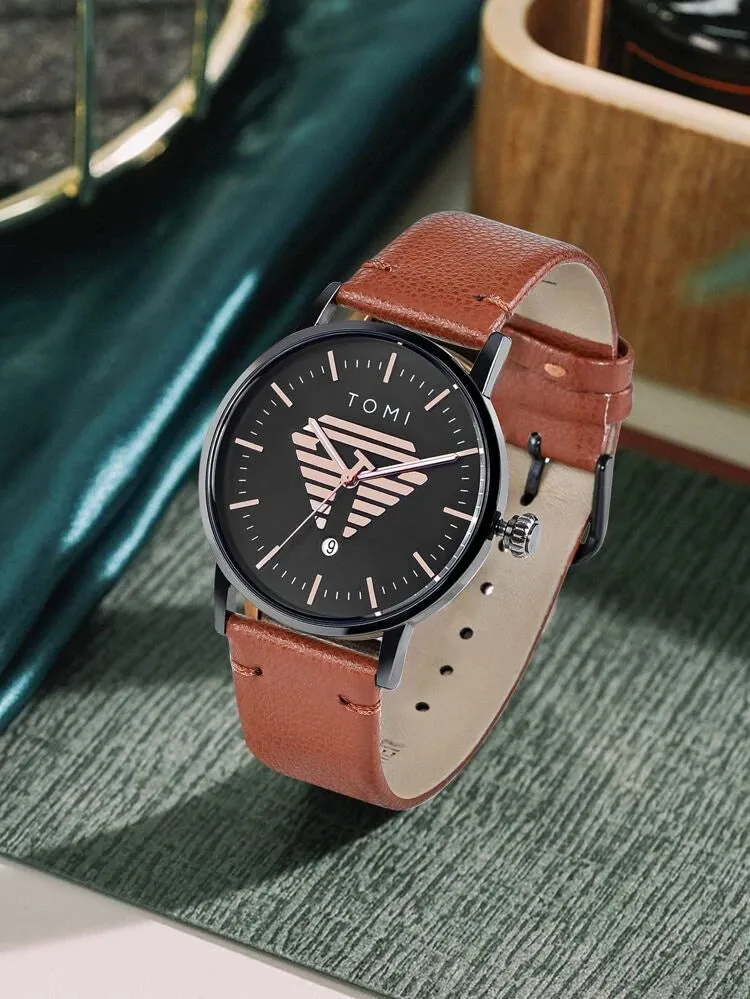 TOMI T-042 Watch For Men's Date Quartz Leather Strap