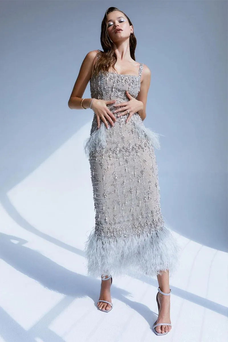 True Fantasy Beaded Crystal Midi Dress