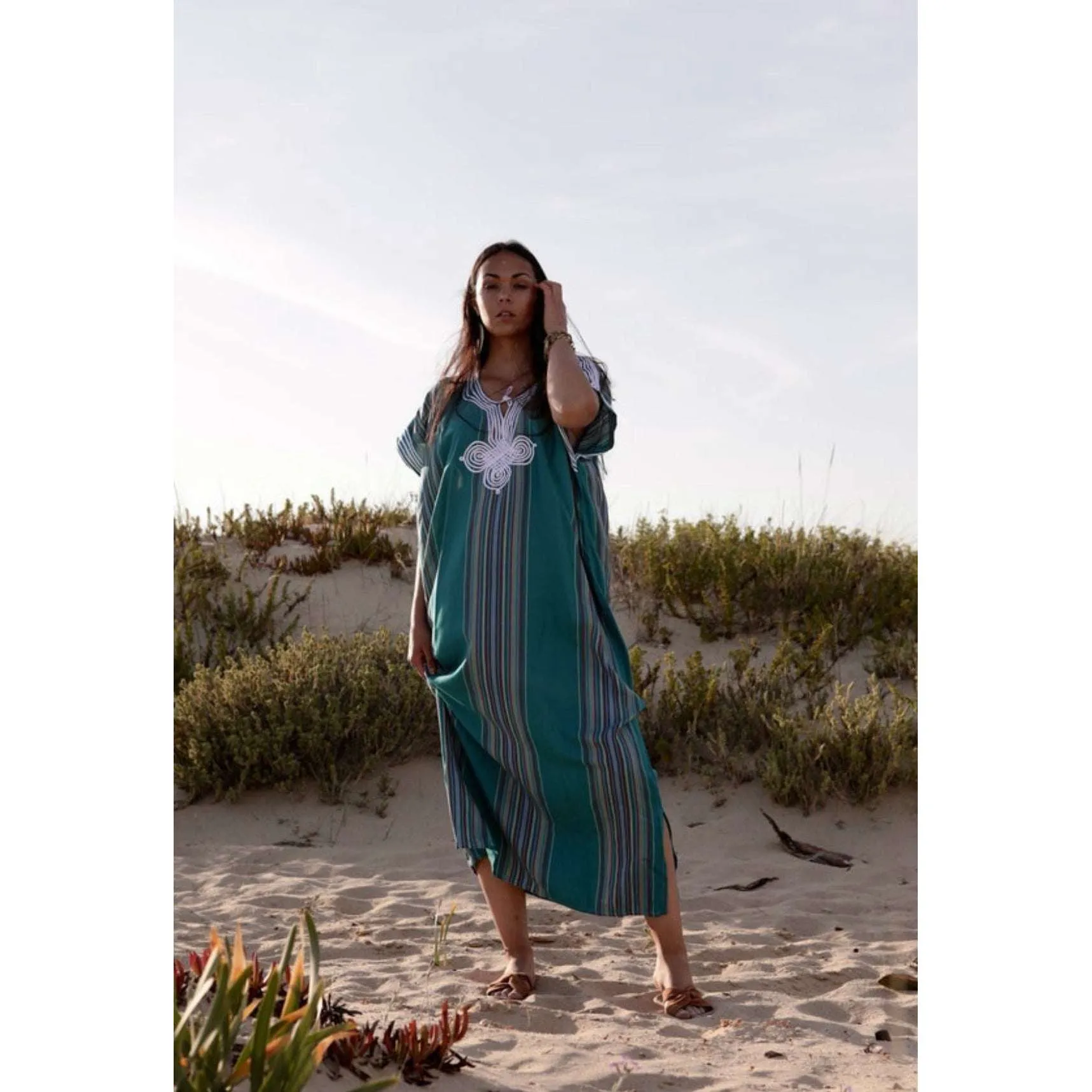 Turquoise Blue Abaya Style Resort Lounge Wear Caftan Kaftan