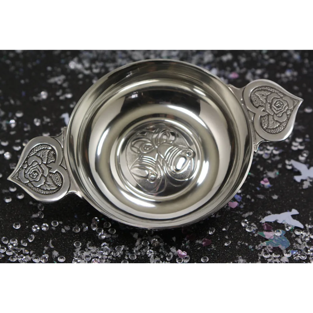 Wedding Loving Bowl Heart Handle Pewter Quaich Bowl