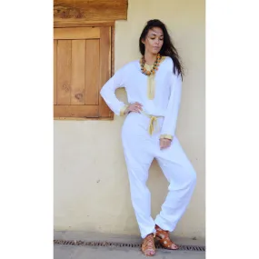 White Kara Jumpsuit-Embroidered Jumpsuit