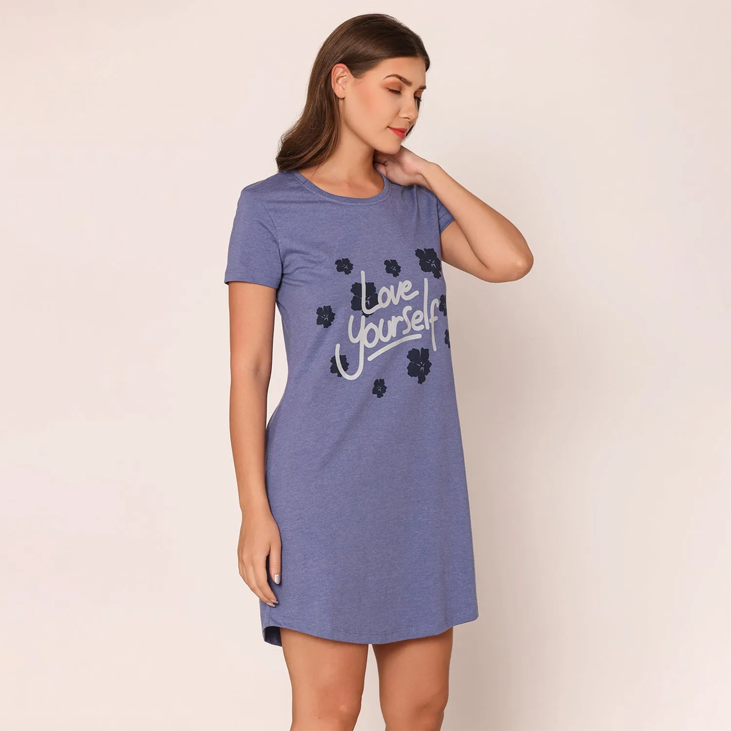 Women Cotton Sleepshirt - Denim Blue